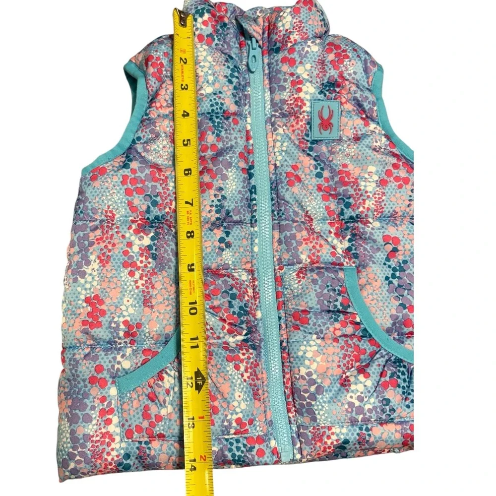 Spyder Kids Girls‎ Puffer Vest 2T Blue Pink Floral Print Full Zip Pockets Cute